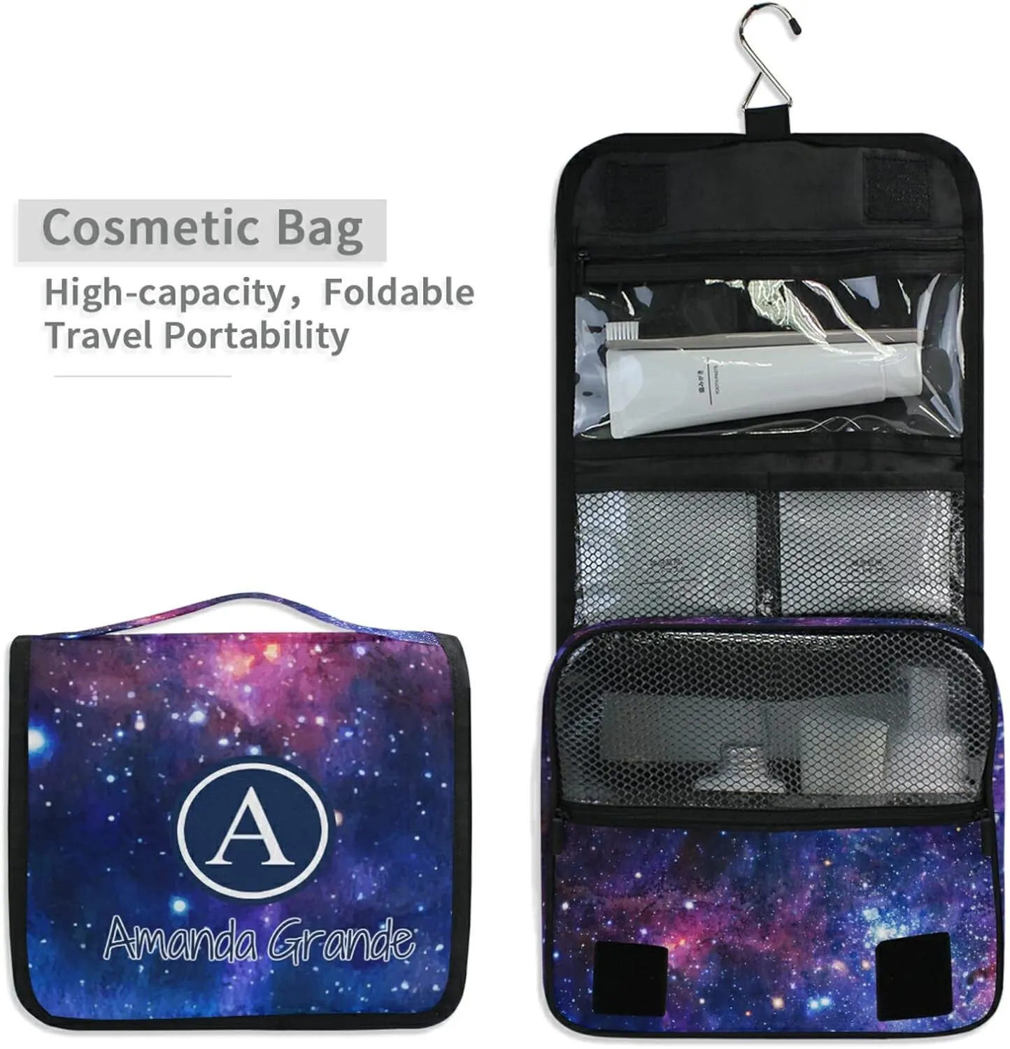 Custom Galaxy Space Travel Hanging Toiletry Bag Personalized Makeup Large Customized Cosmetic Bag Portable Makeup Organizer Waterproof for Brushes Set Full-Sized Accessories