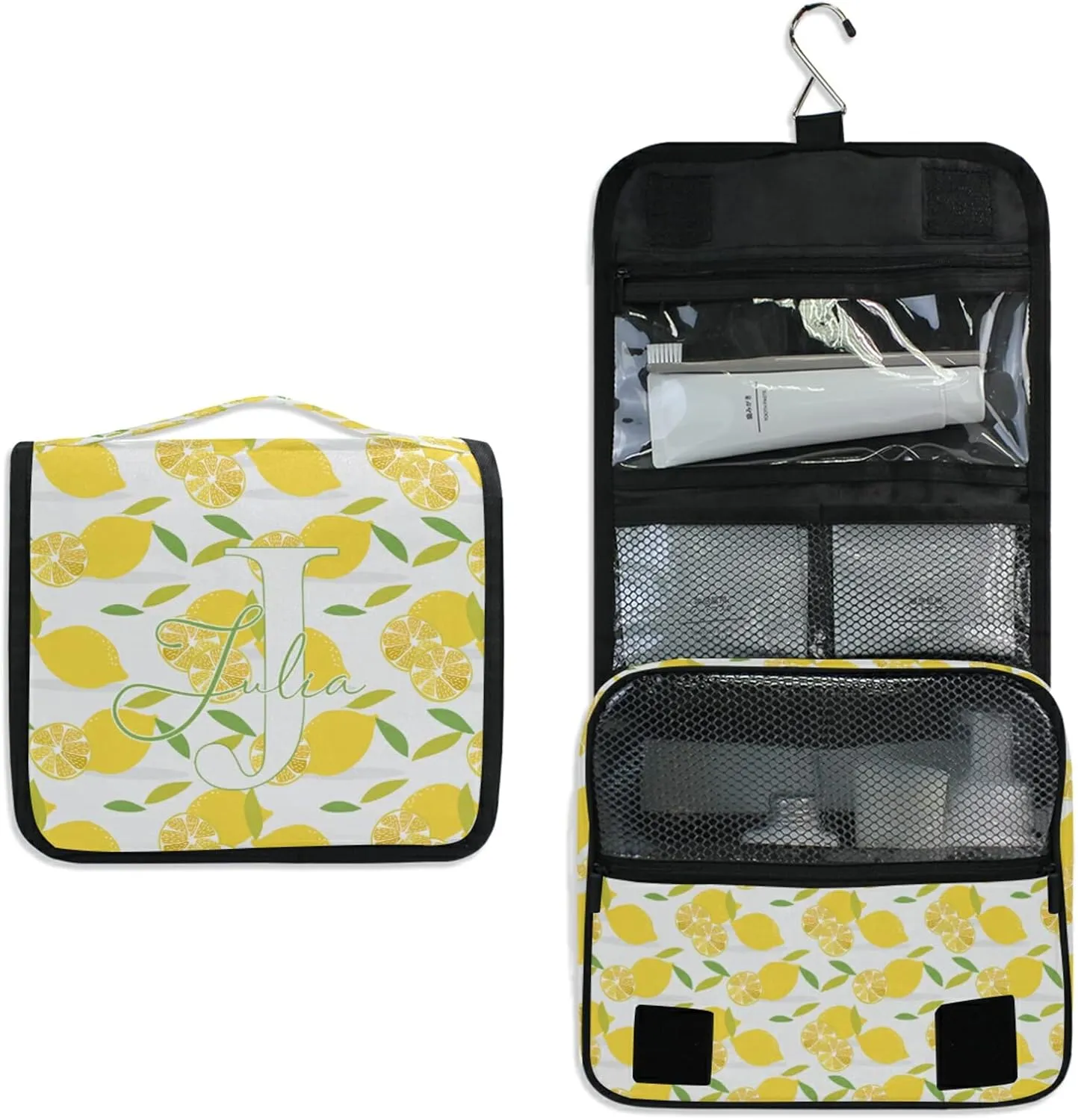 Custom Lemons Travel Hanging Toiletry Bag Personalized Makeup Large Customized Cosmetic Bag Toiletry Organizer Waterproof for Men Women Travelling Organizer