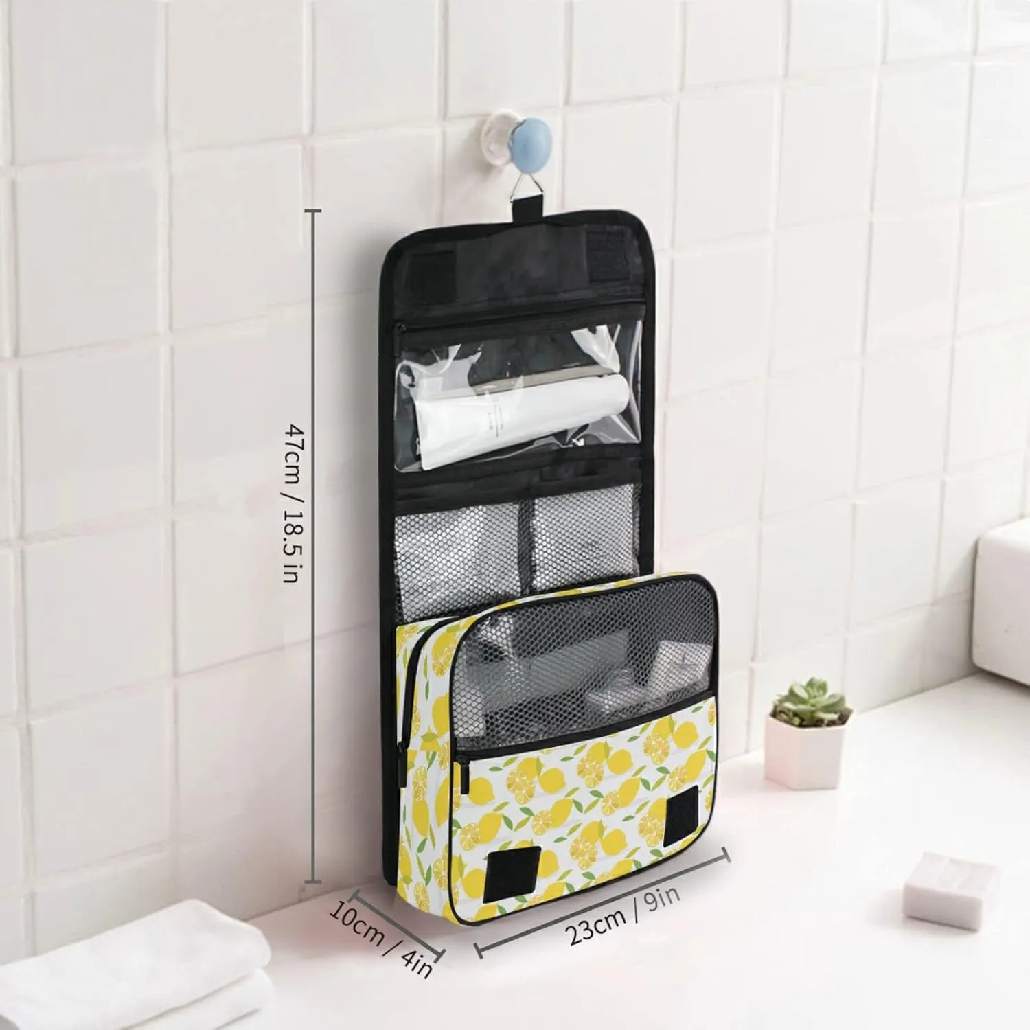 Custom Lemons Travel Hanging Toiletry Bag Personalized Makeup Large Customized Cosmetic Bag Toiletry Organizer Waterproof for Men Women Travelling Organizer