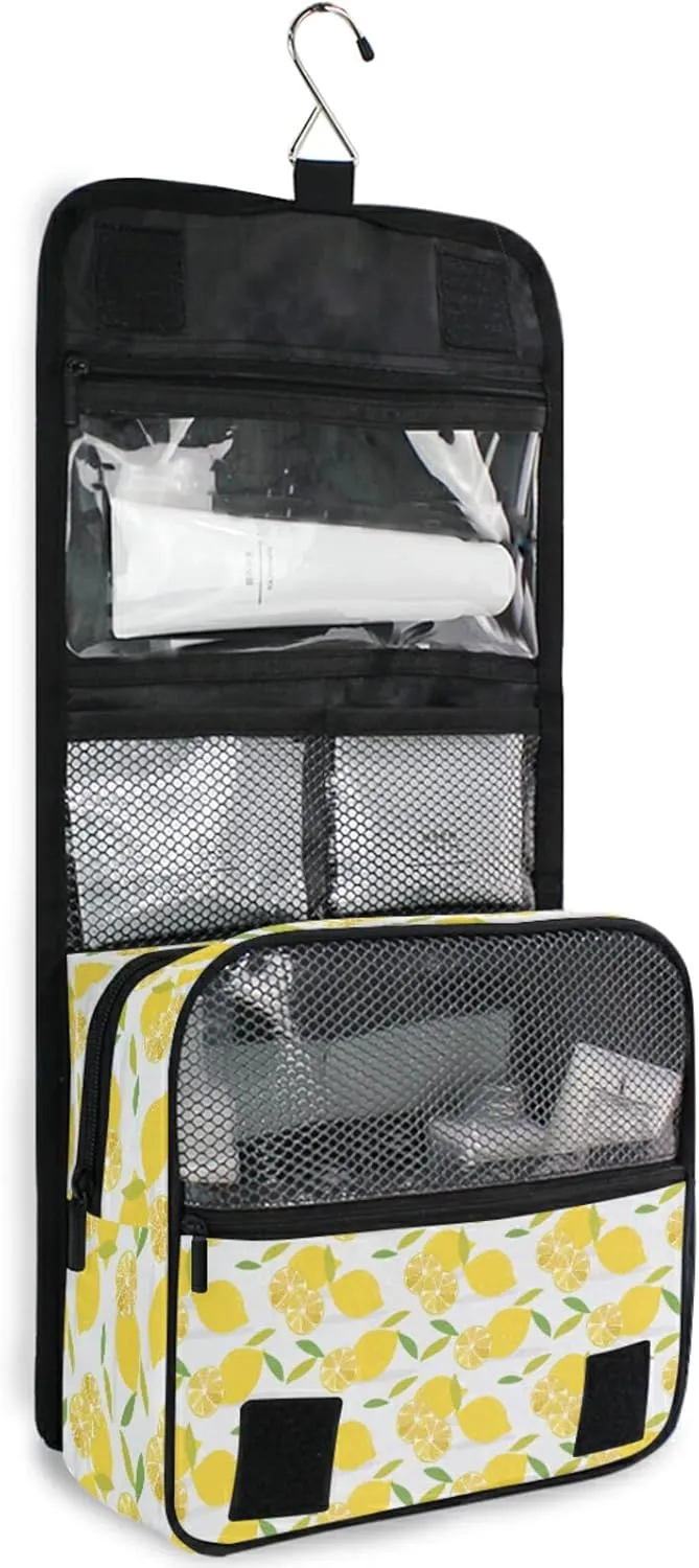 Custom Lemons Travel Hanging Toiletry Bag Personalized Makeup Large Customized Cosmetic Bag Toiletry Organizer Waterproof for Men Women Travelling Organizer