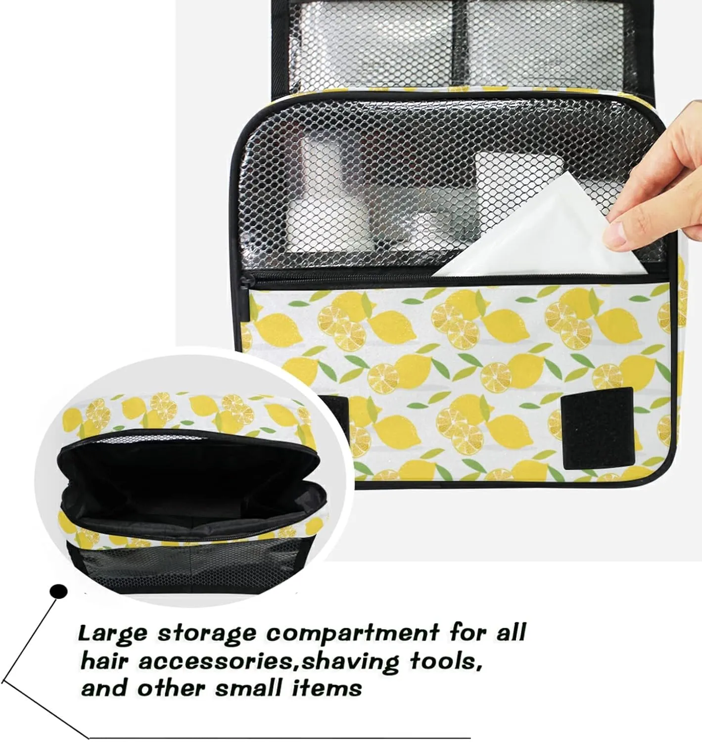 Custom Lemons Travel Hanging Toiletry Bag Personalized Makeup Large Customized Cosmetic Bag Toiletry Organizer Waterproof for Men Women Travelling Organizer