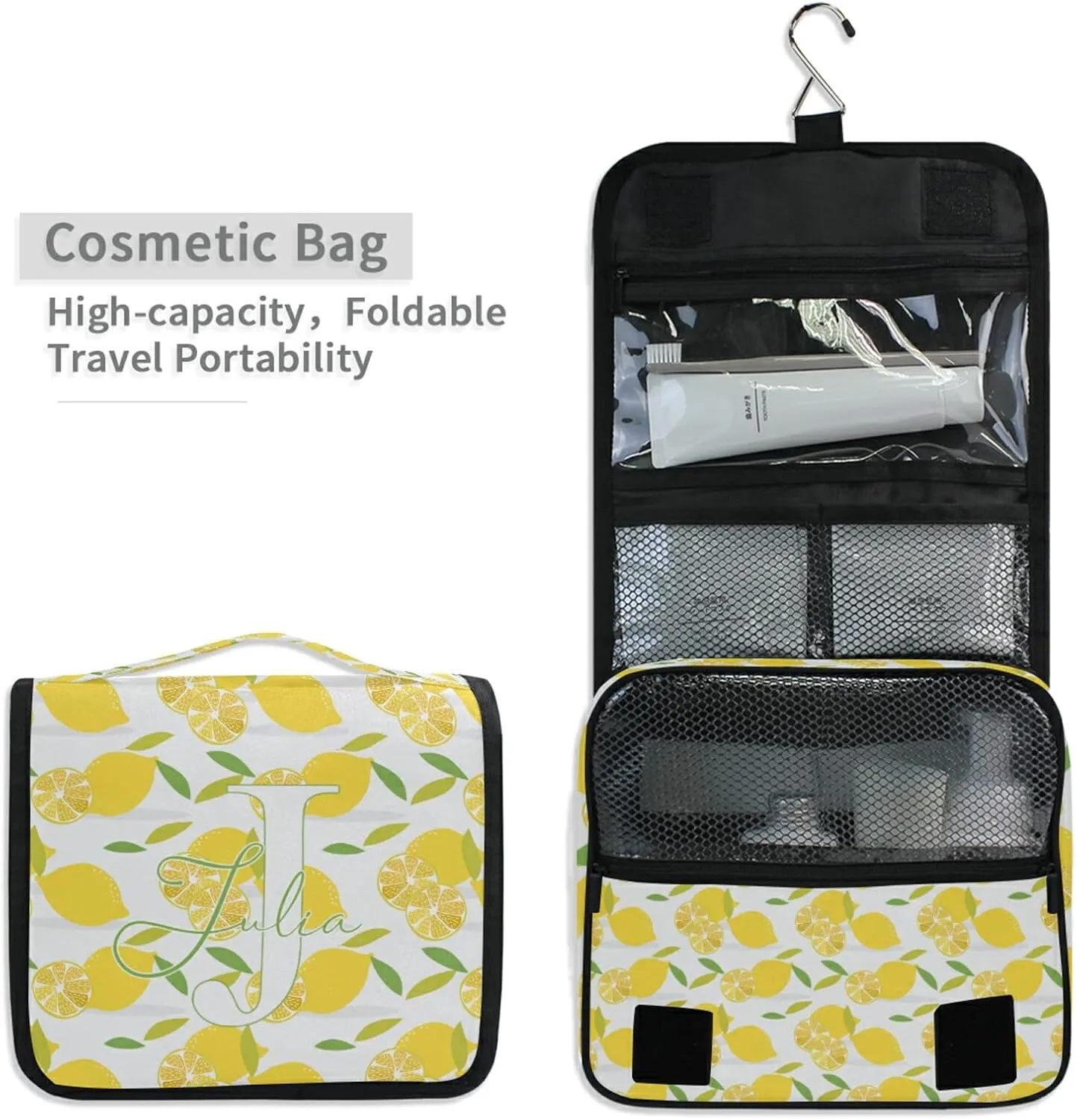 Custom Lemons Travel Hanging Toiletry Bag Personalized Makeup Large Customized Cosmetic Bag Toiletry Organizer Waterproof for Men Women Travelling Organizer