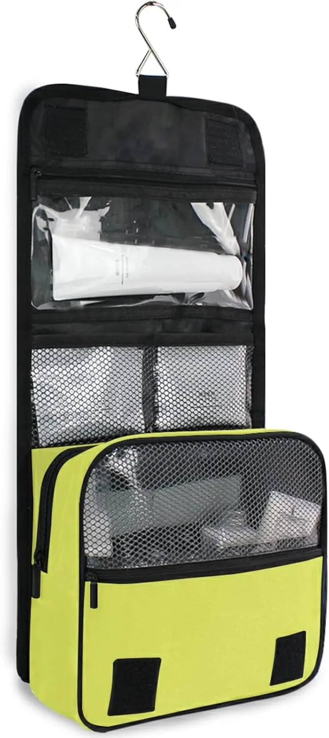Custom Light Yellow Travel Hanging Toiletry Bag Personalized Makeup Large Customized Cosmetic Bag Toiletry Organizer Waterproof for Women Girl Toiletries Cosmetics