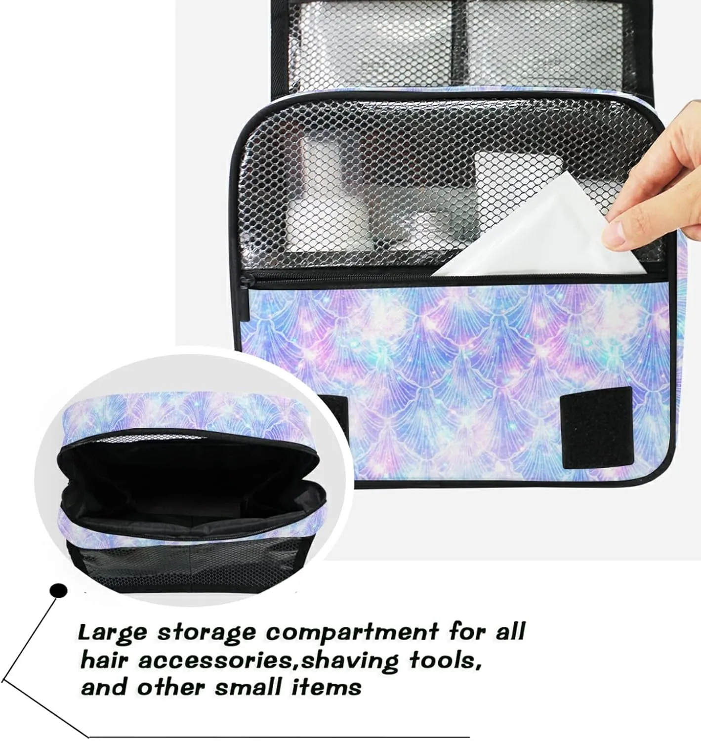 Custom Mermaid Galaxy Travel Hanging Toiletry Bag Personalized Makeup Large Customized Cosmetic Bag Makeup Case Waterproof for Brushes Set Full-Sized Accessories