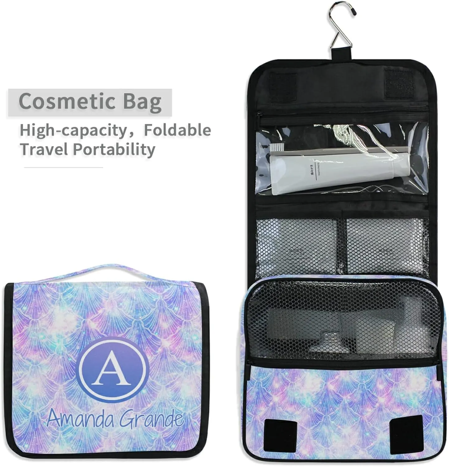 Custom Mermaid Galaxy Travel Hanging Toiletry Bag Personalized Makeup Large Customized Cosmetic Bag Makeup Case Waterproof for Brushes Set Full-Sized Accessories