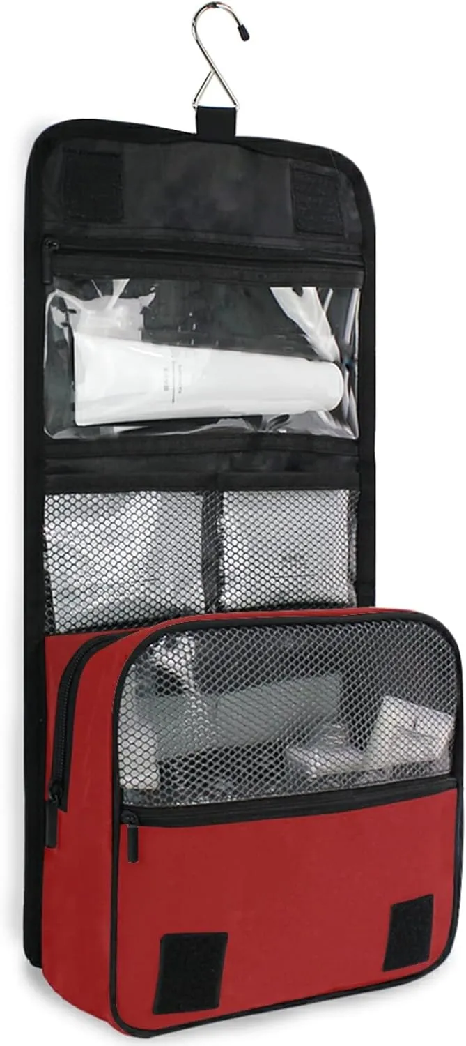 Custom Red Travel Hanging Toiletry Bag Personalized Makeup Large Customized Cosmetic Bag Makeup Organizer Bag Waterproof for Full Sized Container Toiletries