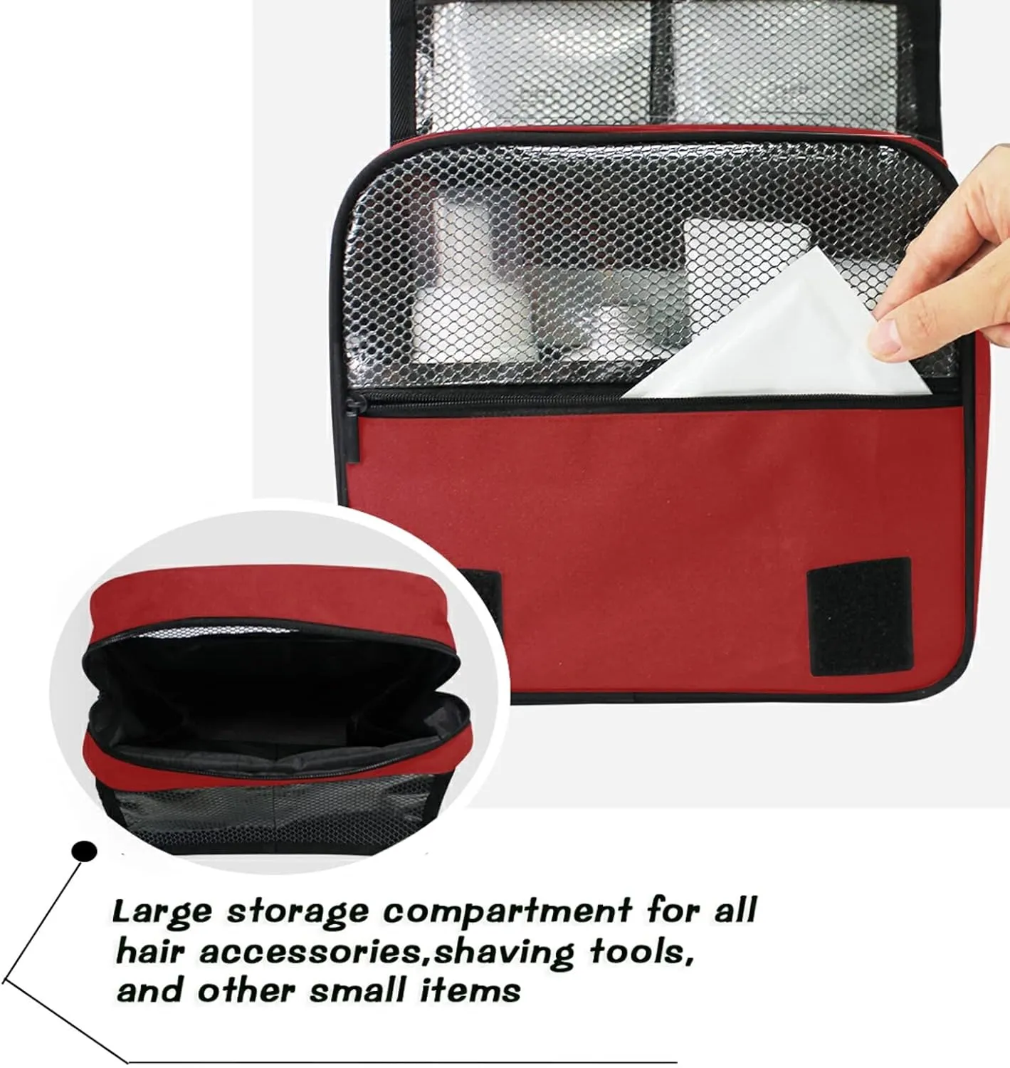 Custom Red Travel Hanging Toiletry Bag Personalized Makeup Large Customized Cosmetic Bag Makeup Organizer Bag Waterproof for Full Sized Container Toiletries