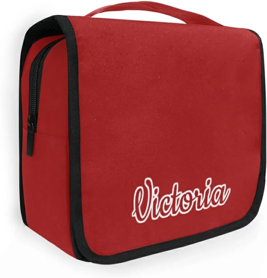 Custom Red Travel Hanging Toiletry Bag Personalized Makeup Large Customized Cosmetic Bag Makeup Organizer Bag Waterproof for Full Sized Container Toiletries