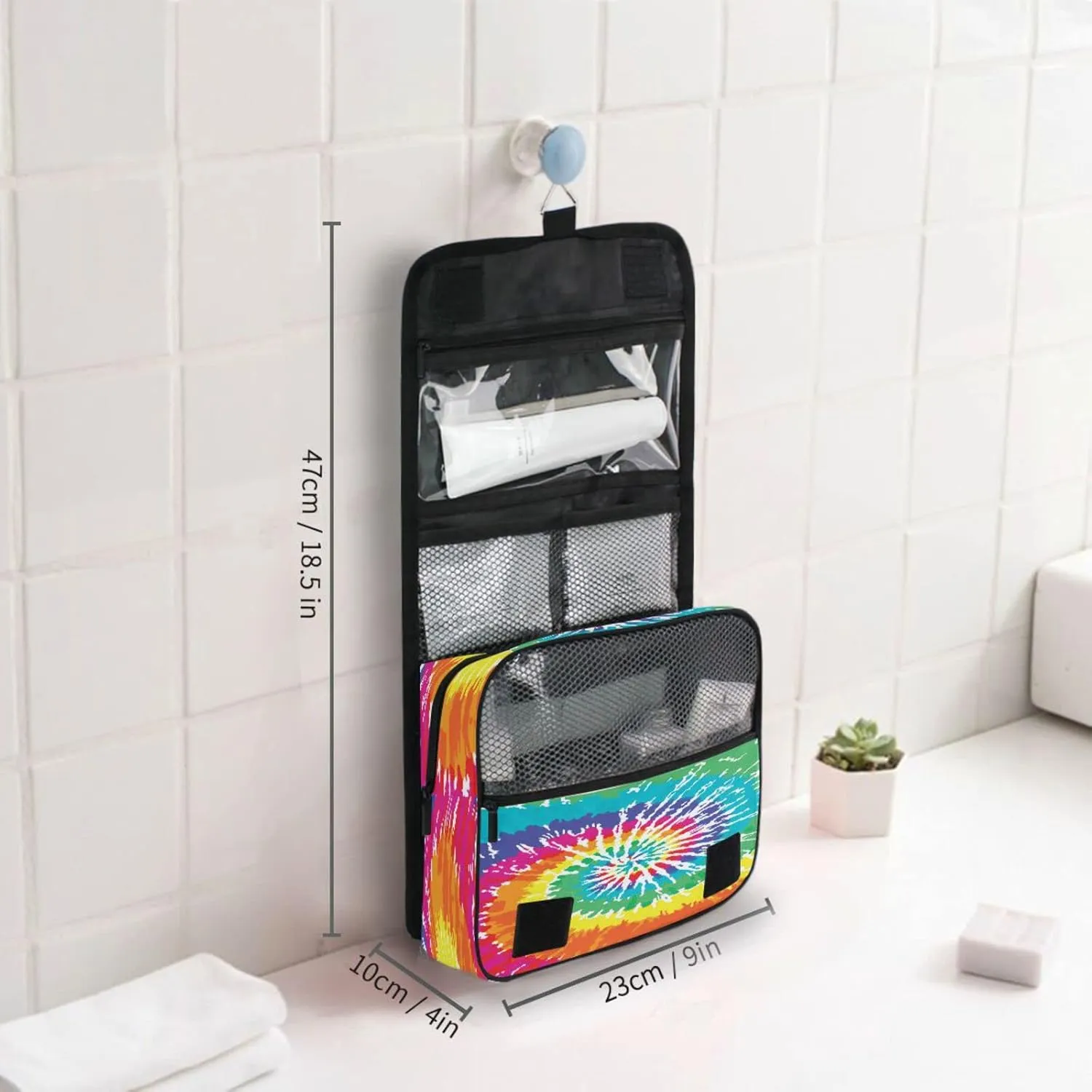 Custom Tie Dye Travel Hanging Toiletry Bag Personalized Makeup Large Customized Cosmetic Bag Makeup Organizer Bag Waterproof for Full Sized Container Toiletries