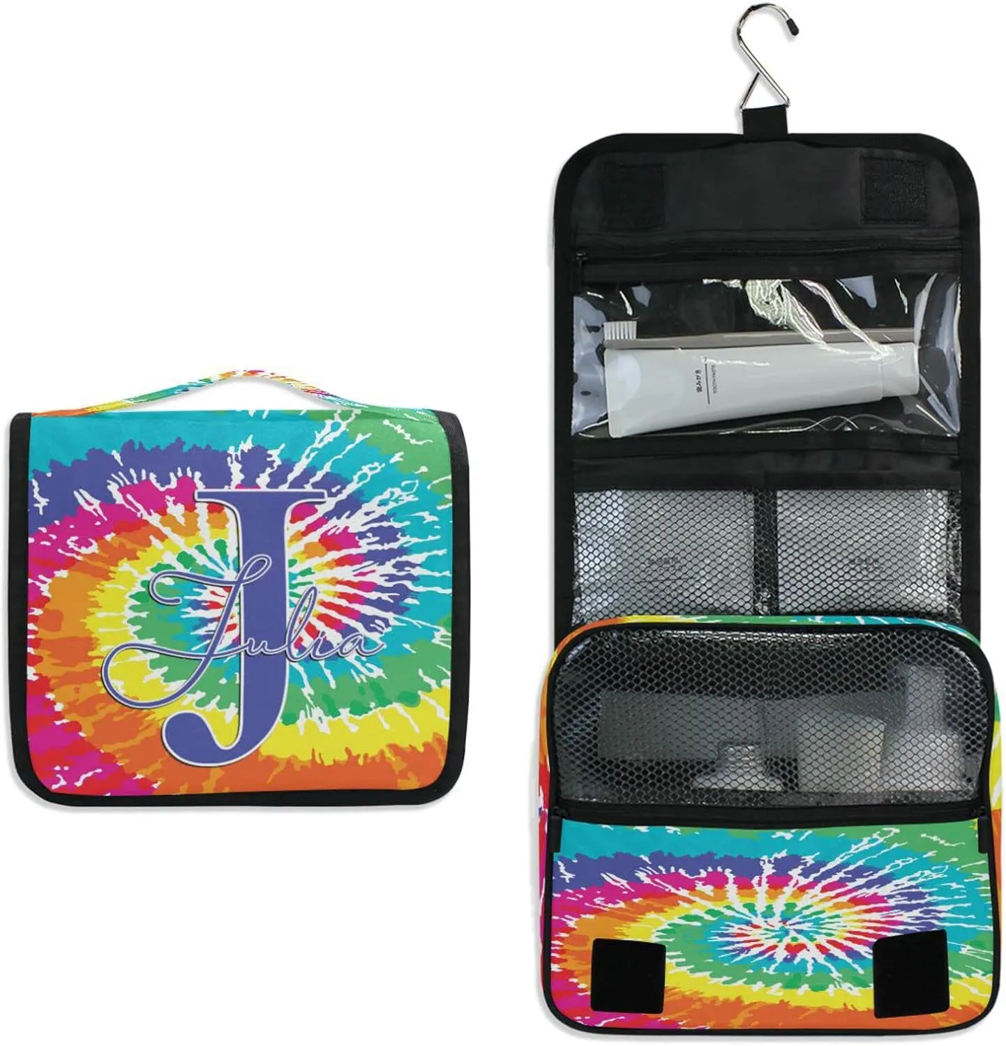 Custom Tie Dye Travel Hanging Toiletry Bag Personalized Makeup Large Customized Cosmetic Bag Makeup Organizer Bag Waterproof for Full Sized Container Toiletries