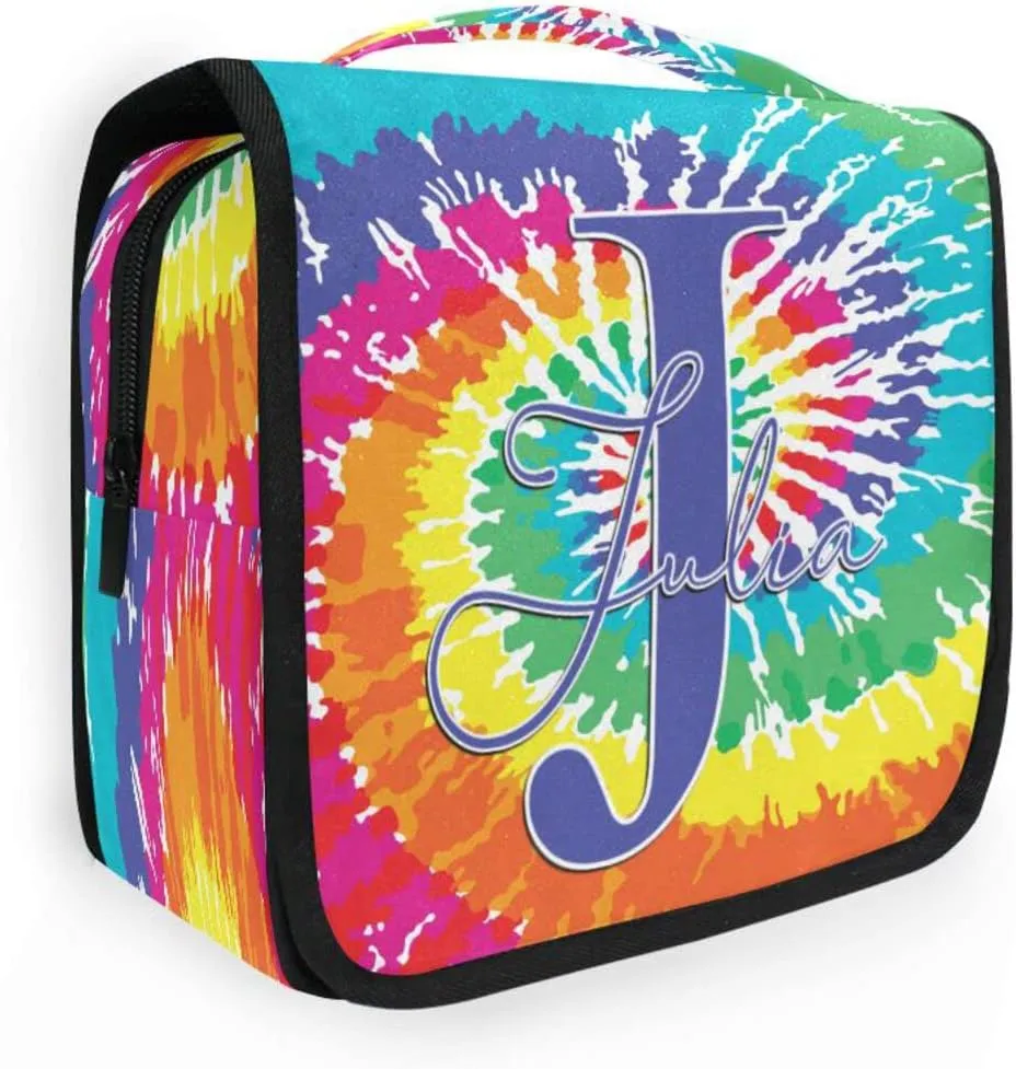 Custom Tie Dye Travel Hanging Toiletry Bag Personalized Makeup Large Customized Cosmetic Bag Makeup Organizer Bag Waterproof for Full Sized Container Toiletries