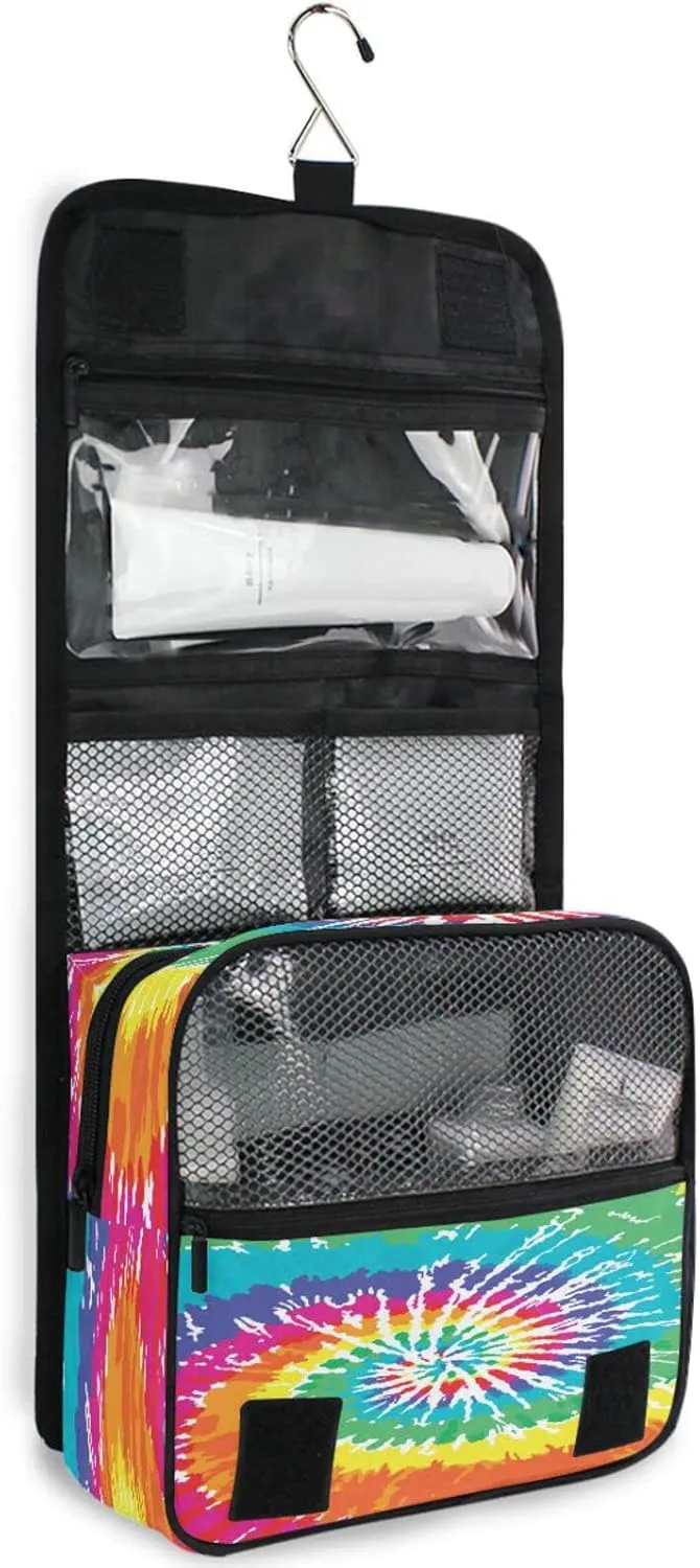 Custom Tie Dye Travel Hanging Toiletry Bag Personalized Makeup Large Customized Cosmetic Bag Makeup Organizer Bag Waterproof for Full Sized Container Toiletries