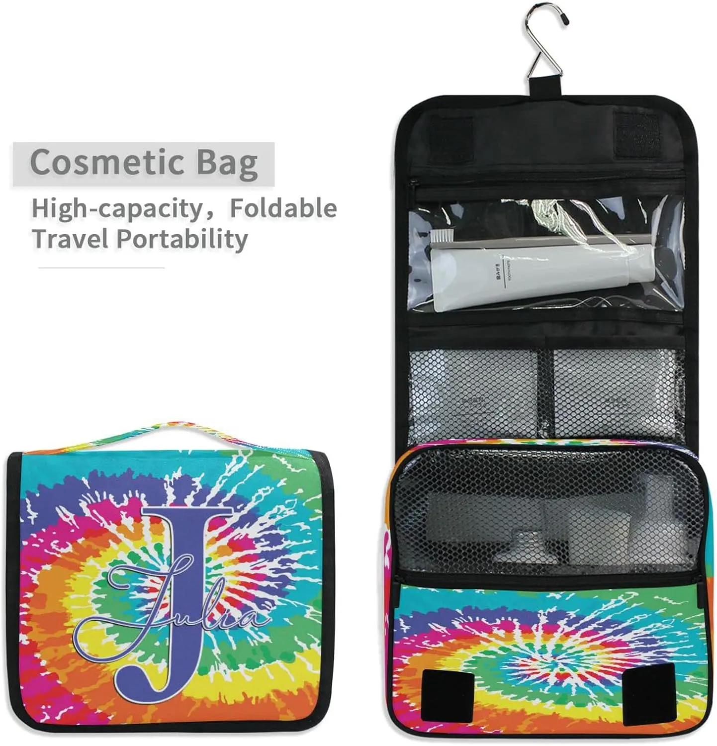 Custom Tie Dye Travel Hanging Toiletry Bag Personalized Makeup Large Customized Cosmetic Bag Makeup Organizer Bag Waterproof for Full Sized Container Toiletries