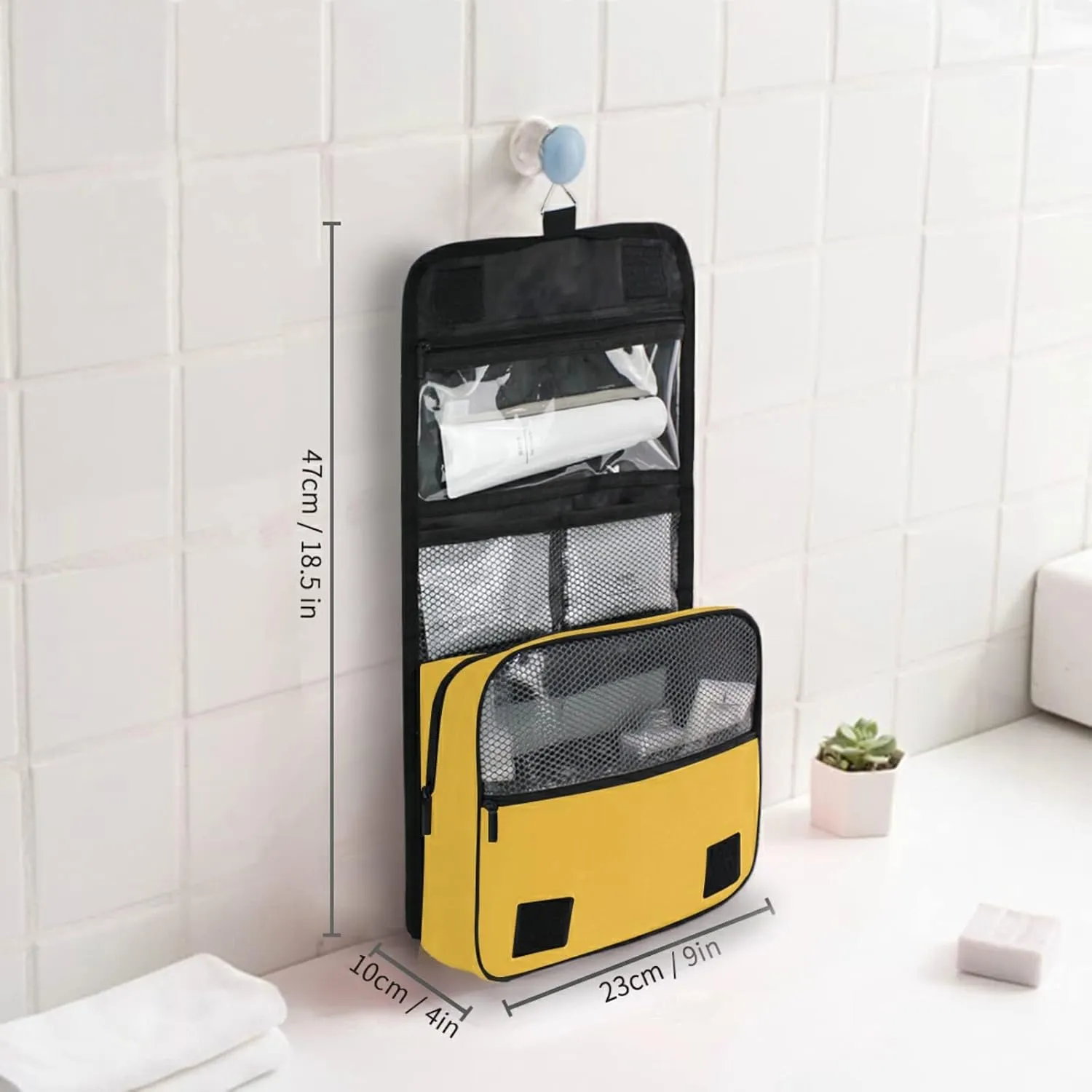 Custom Yellow Travel Hanging Toiletry Bag Personalized Makeup Large Customized Cosmetic Bag Cosmetic Holder Waterproof for Women Girl Toiletries Cosmetics