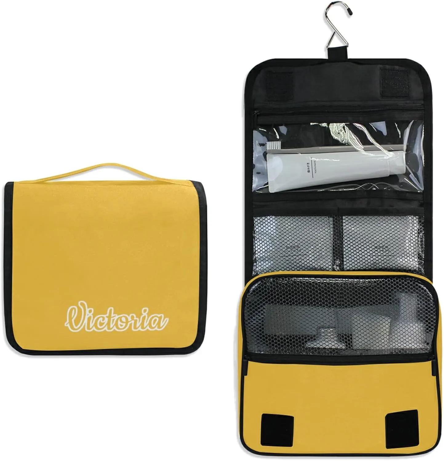 Custom Yellow Travel Hanging Toiletry Bag Personalized Makeup Large Customized Cosmetic Bag Cosmetic Holder Waterproof for Women Girl Toiletries Cosmetics