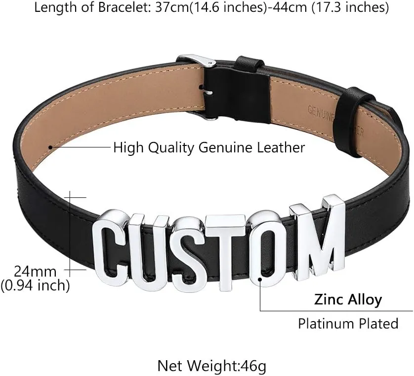 Custom4U Personalized Black Leather Choker Necklace with Picture/Name/Initials/Letters Charm,Custom Made Adjustable Choker Collar Gothic Punk Necklaces Jewelry Gifts for Women