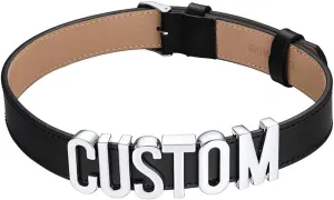 Custom4U Personalized Black Leather Choker Necklace with Picture/Name/Initials/Letters Charm,Custom Made Adjustable Choker Collar Gothic Punk Necklaces Jewelry Gifts for Women