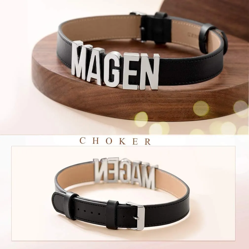 Custom4U Personalized Black Leather Choker Necklace with Picture/Name/Initials/Letters Charm,Custom Made Adjustable Choker Collar Gothic Punk Necklaces Jewelry Gifts for Women