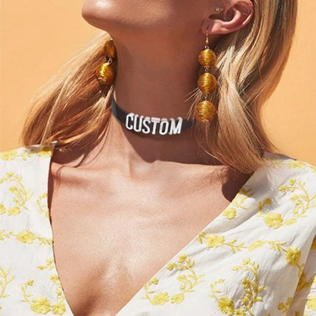 Custom4U Personalized Black Leather Choker Necklace with Picture/Name/Initials/Letters Charm,Custom Made Adjustable Choker Collar Gothic Punk Necklaces Jewelry Gifts for Women