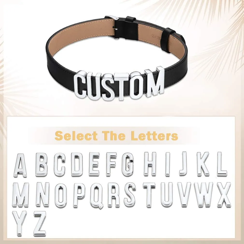 Custom4U Personalized Black Leather Choker Necklace with Picture/Name/Initials/Letters Charm,Custom Made Adjustable Choker Collar Gothic Punk Necklaces Jewelry Gifts for Women