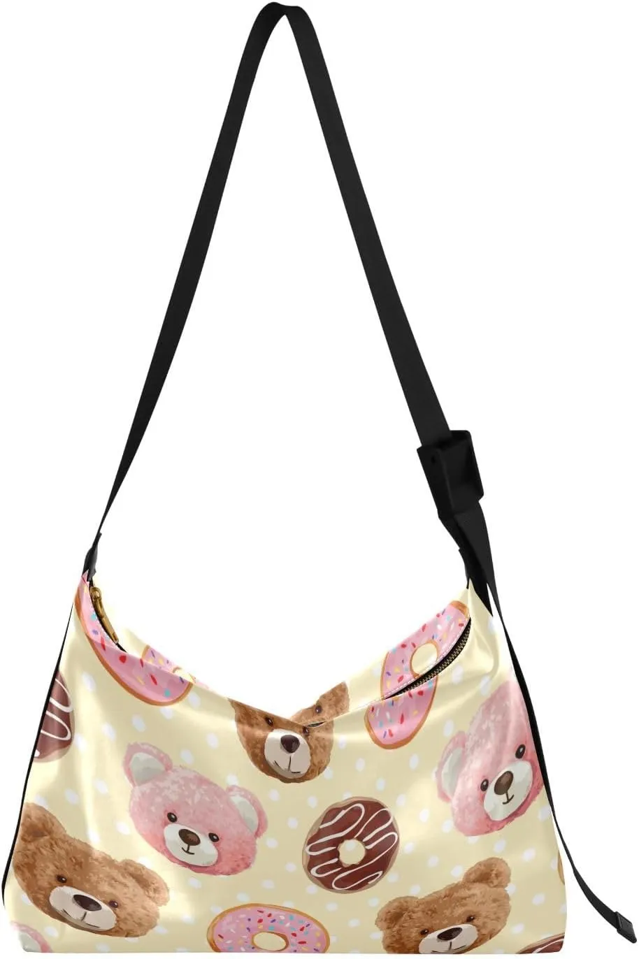 Cute Bear Dolls and Donuts Hobo Crossbody Bags for Women Leather Large Shoulder Bag Cross Body Trendy Womens Tote Bags Handbag for Travel Shopping