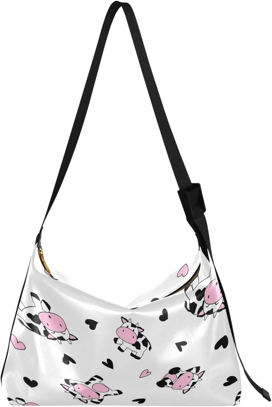Cute Cow Pattern Hobo Crossbody Bags for Women Leather Large Shoulder Bag Cross Body Hearts Trendy Womens Tote Bags Handbag for Travel Shopping