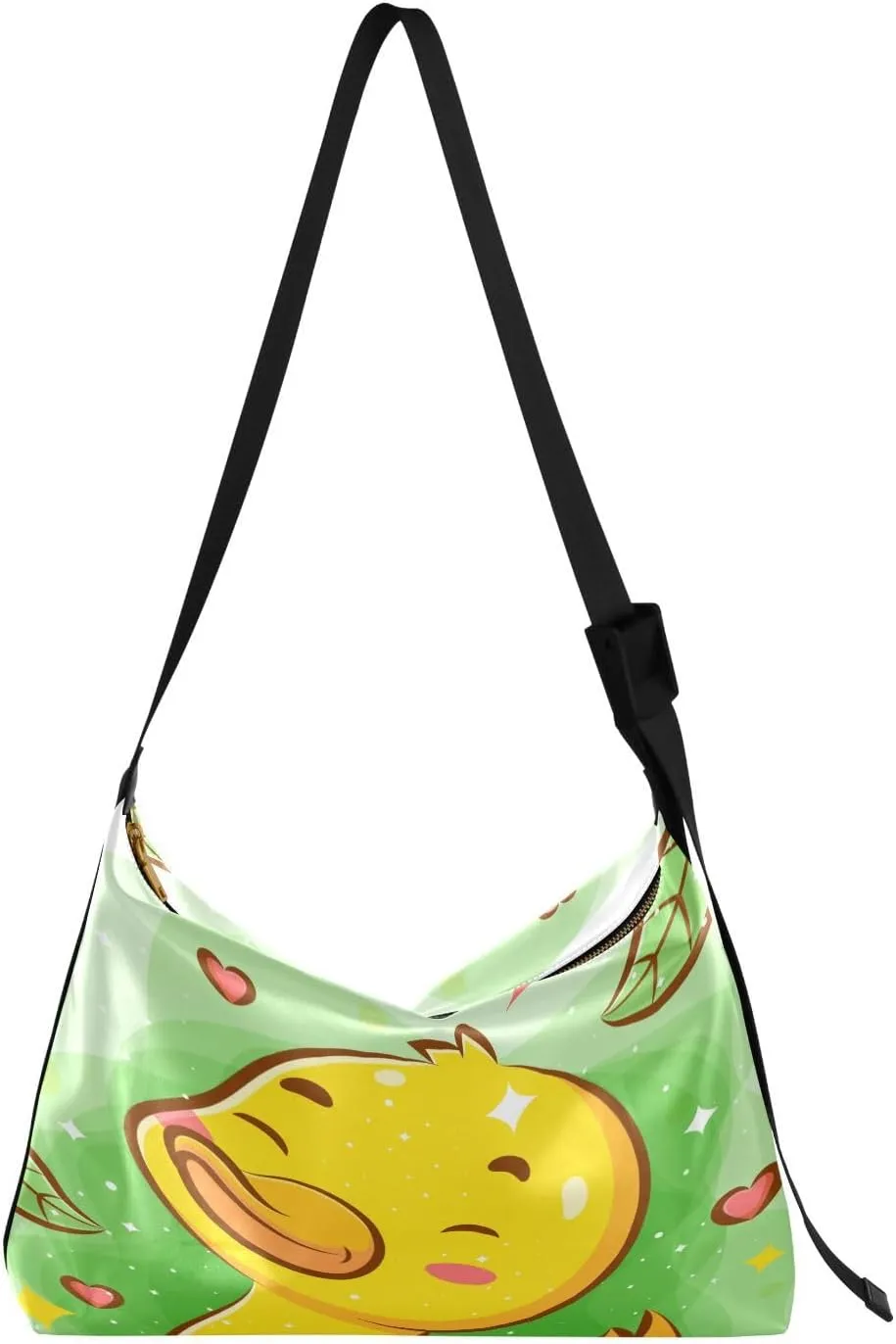 Cute Happy Yellow Duck Hobo Crossbody Bags for Women Leather Large Shoulder Bag Cross Body Greenery Red Heart Trendy Womens Tote Bags Handbag for Travel Shopping