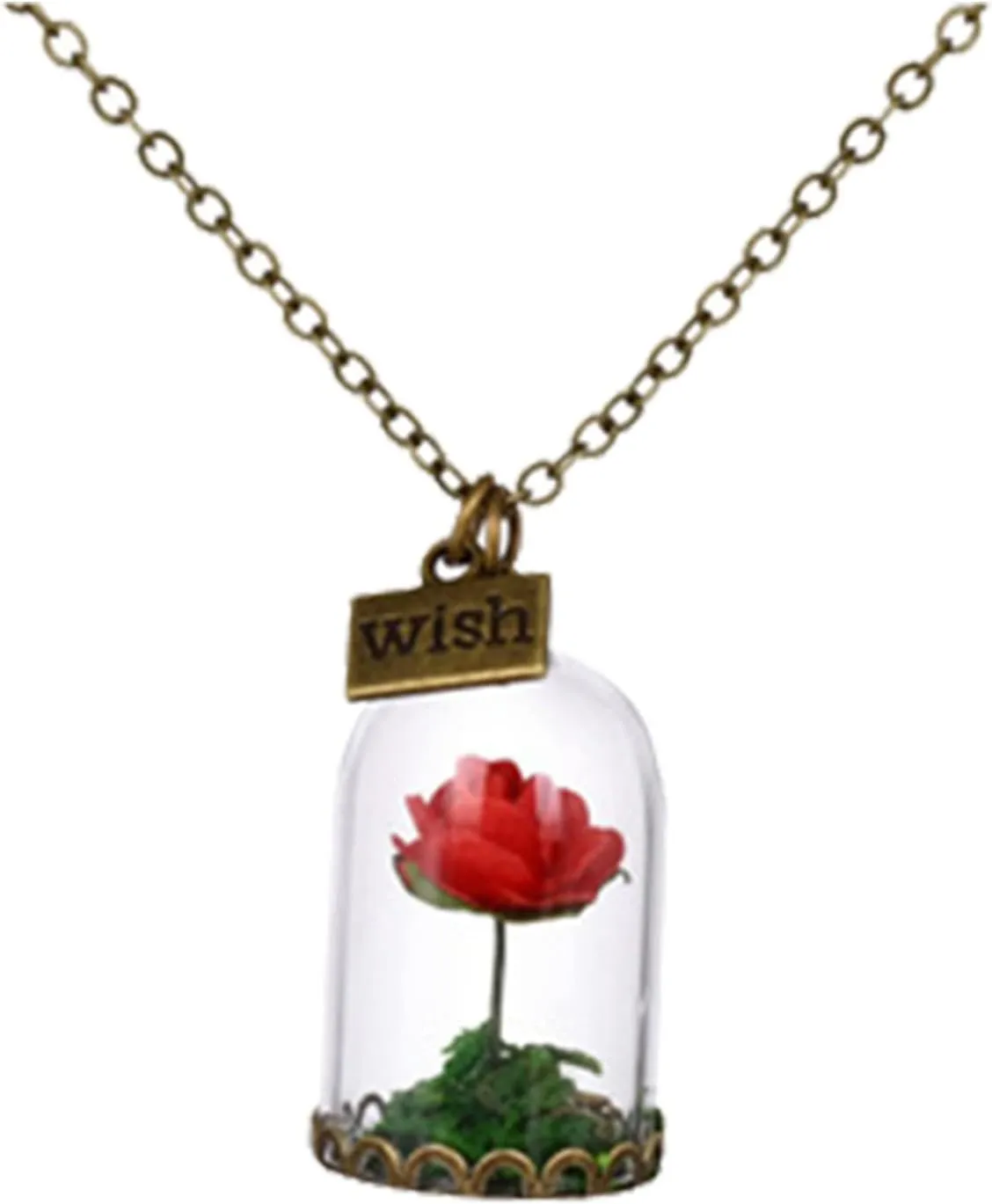 Dainty Choker Necklace for Women Rose Necklace Beauty Necklace DIY Glass Imitation Dried Flower Sweater Chain Long Style Paperclip Minimalist Chain Jewelry Gift (Red, One Size)