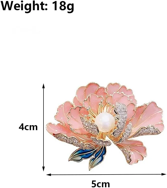 Dainty Flower Brooch Pins for Women Graceful Cubic Zircon Peony Pearl Enamel Badges Lapel Pins Trendy Banquet Prom Dress Jewelry Accessories Gift