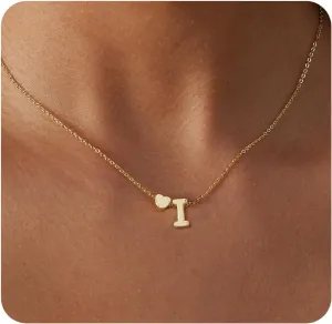 Dainty Initial Necklaces for Women 14K Gold Plated Heart Letter Necklace Personalized Initial Heart Pendant Necklace Tiny Letter Name Necklaces