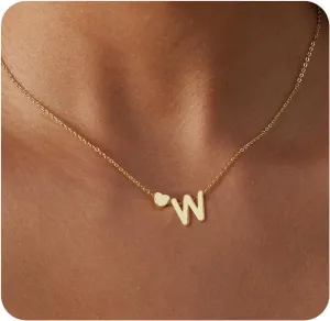 Dainty Initial Necklaces for Women 14K Gold Plated Heart Letter Necklace Personalized Initial Heart Pendant Necklace Tiny Letter Name Necklaces