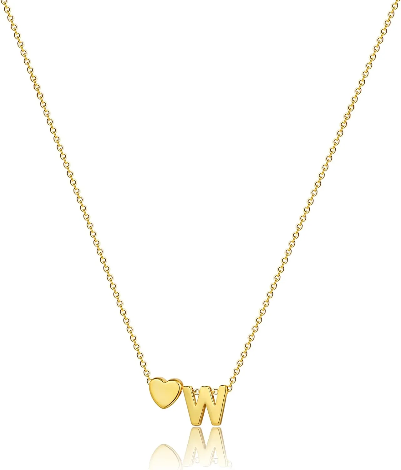 Dainty Initial Necklaces for Women 14K Gold Plated Heart Letter Necklace Personalized Initial Heart Pendant Necklace Tiny Letter Name Necklaces