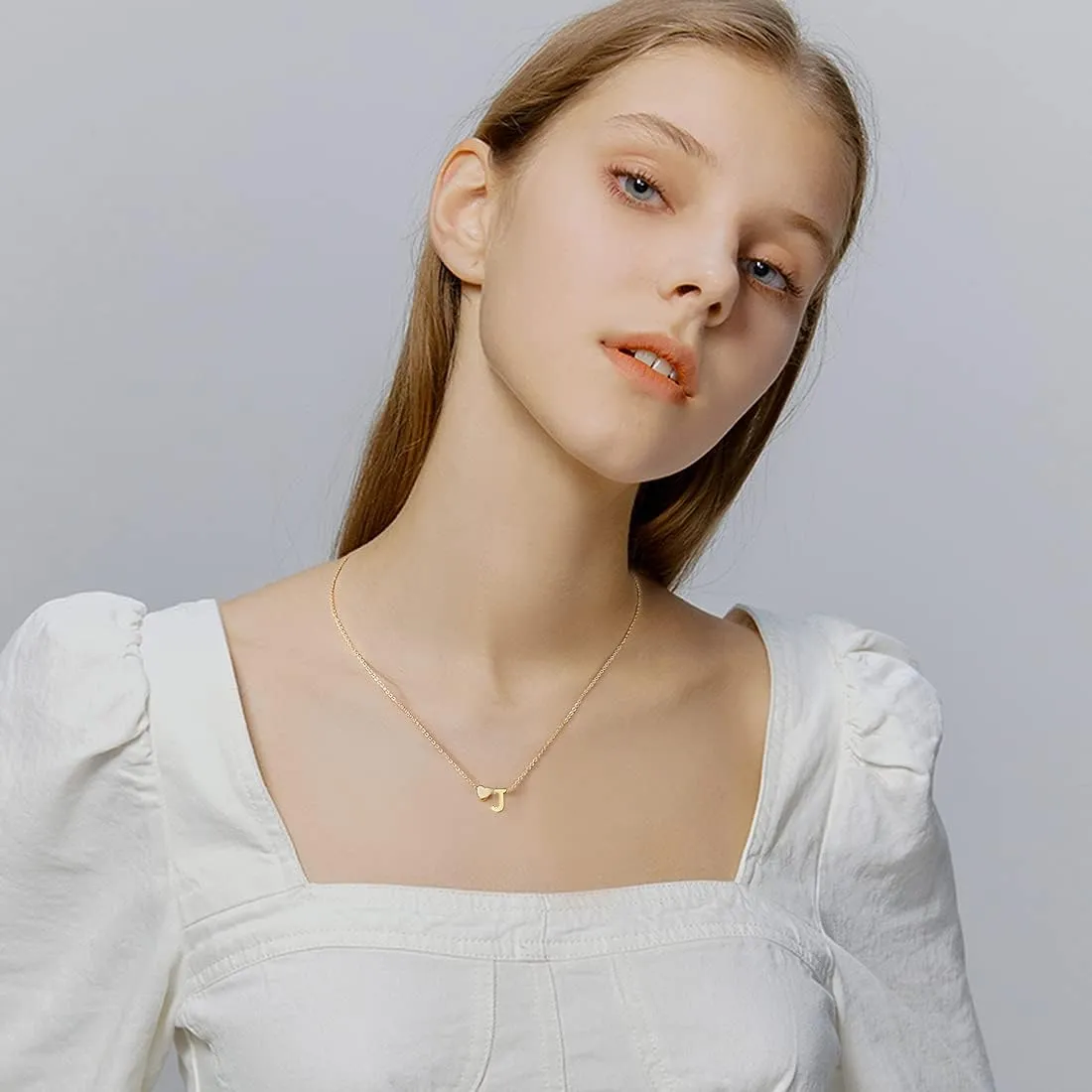 Dainty Initial Necklaces for Women 14K Gold Plated Heart Letter Necklace Personalized Initial Heart Pendant Necklace Tiny Letter Name Necklaces