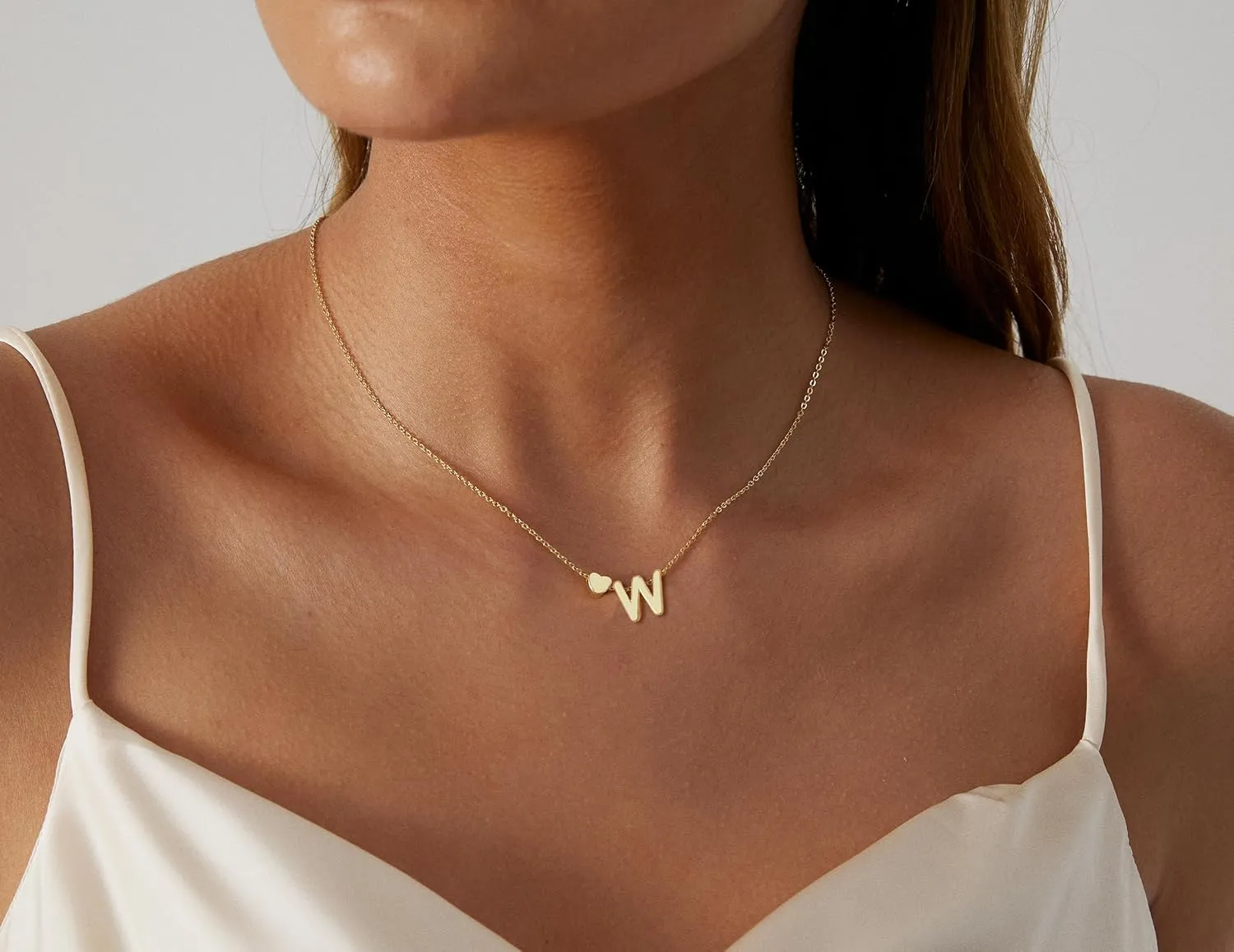 Dainty Initial Necklaces for Women 14K Gold Plated Heart Letter Necklace Personalized Initial Heart Pendant Necklace Tiny Letter Name Necklaces