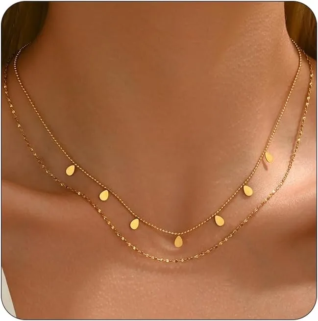 Dainty Layered Necklaces for Women 18K Gold Plated Tiny Cross Choker Necklace Coin Star Charm Pendant Necklace Trendy Jewelry