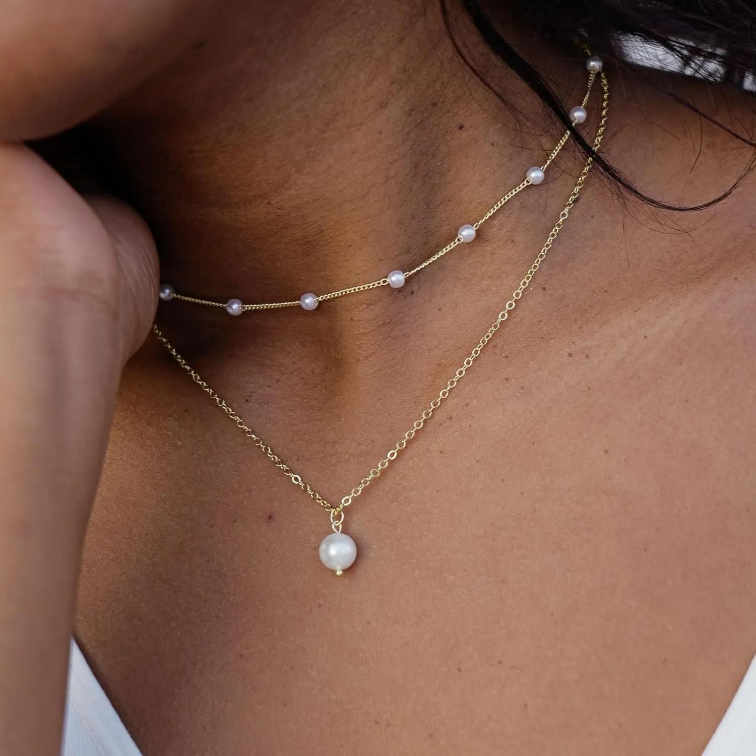Dainty Layered Pearl Necklaces for Women 14K Gold Plated Pearl Necklace Layering Pearl Paperclip Necklace Trendy Women Pearl Pendant Jewelry Gifts