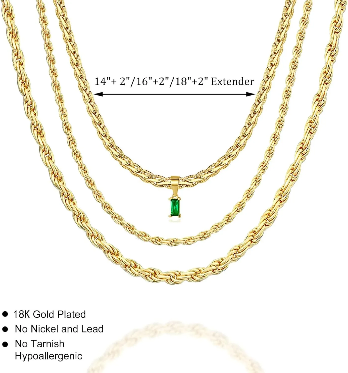 Dainty Layering Necklaces for Women 18K Gold Plated Rope Chain Vintage Waterproof Anti Tarnish Layered Choker Necklace