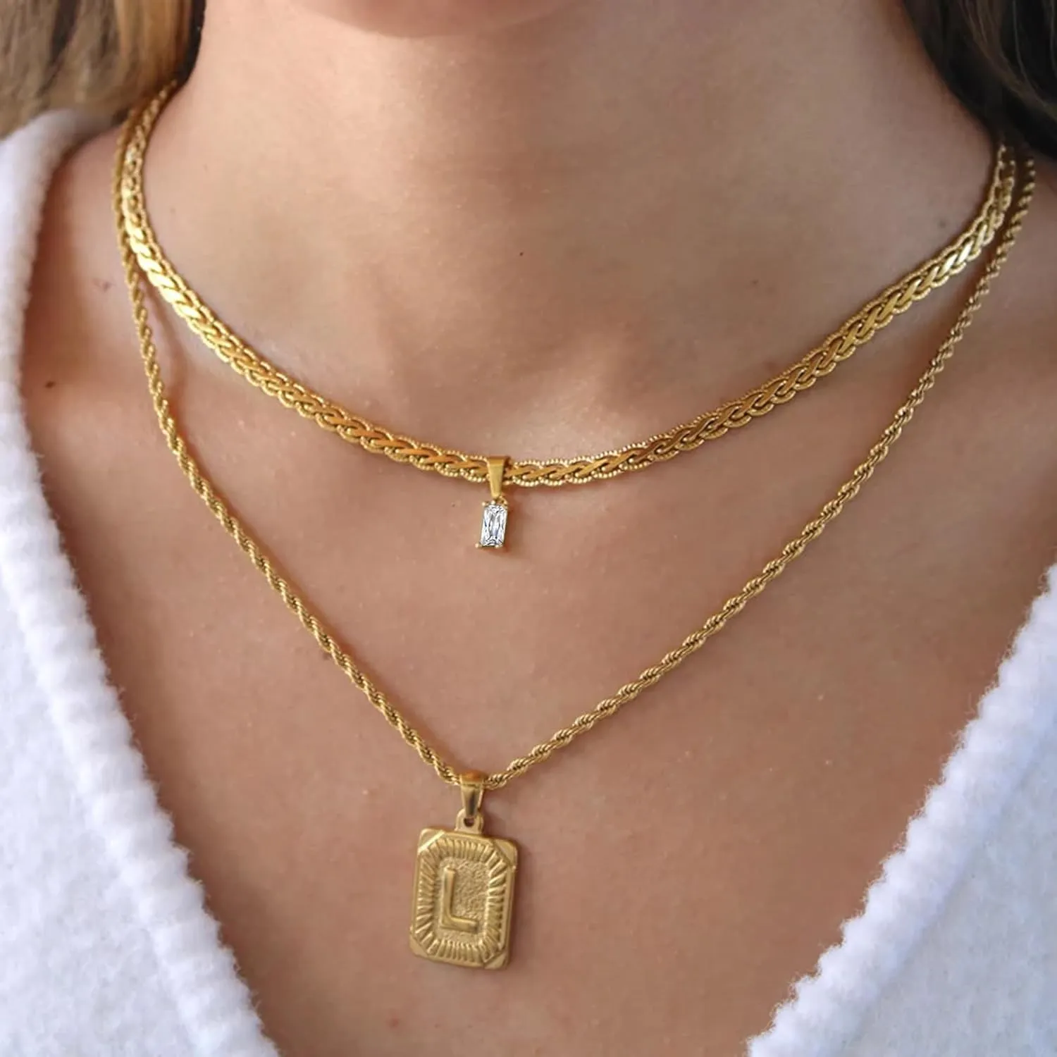 Dainty Layering Necklaces for Women 18K Gold Plated Rope Chain Vintage Waterproof Anti Tarnish Layered Choker Necklace