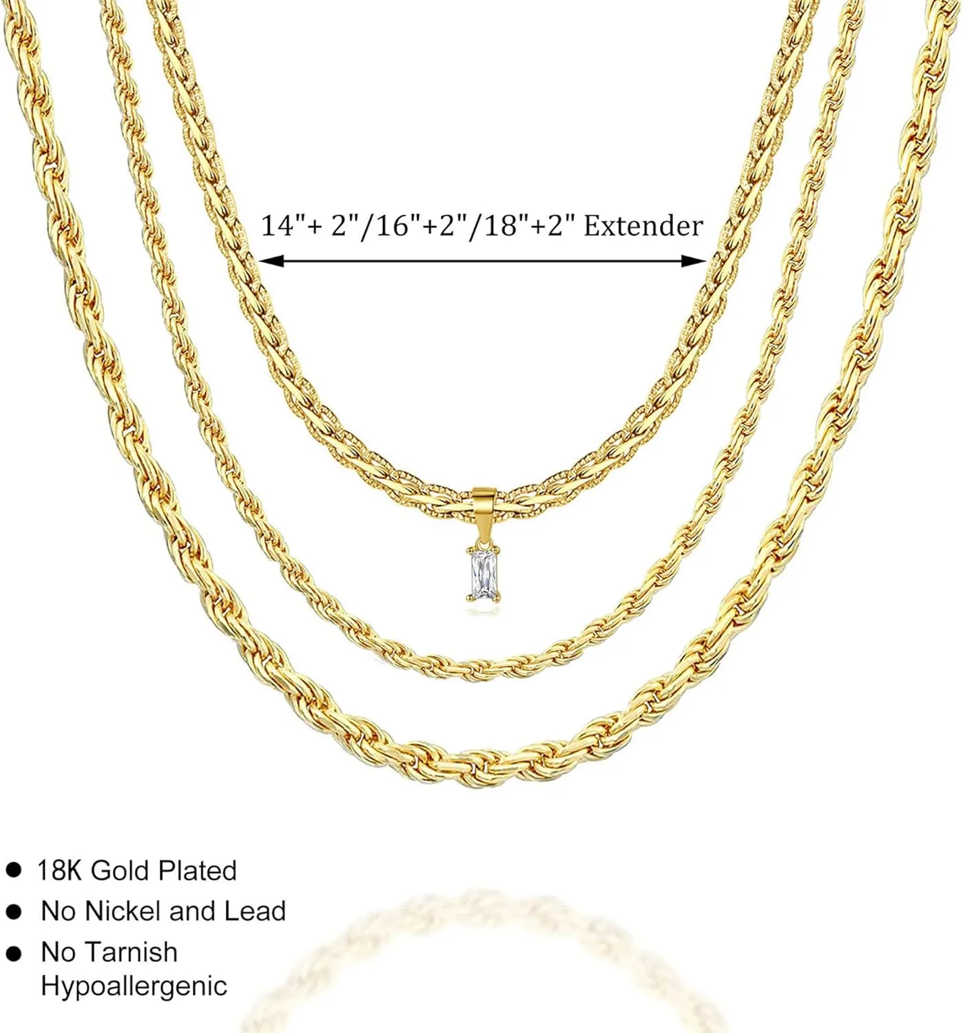 Dainty Layering Necklaces for Women 18K Gold Plated Rope Chain Vintage Waterproof Anti Tarnish Layered Choker Necklace