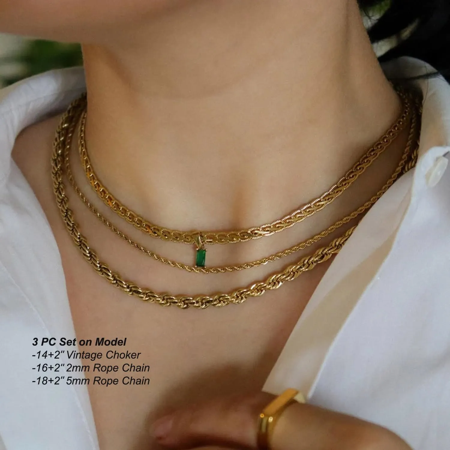 Dainty Layering Necklaces for Women 18K Gold Plated Rope Chain Vintage Waterproof Anti Tarnish Layered Choker Necklace