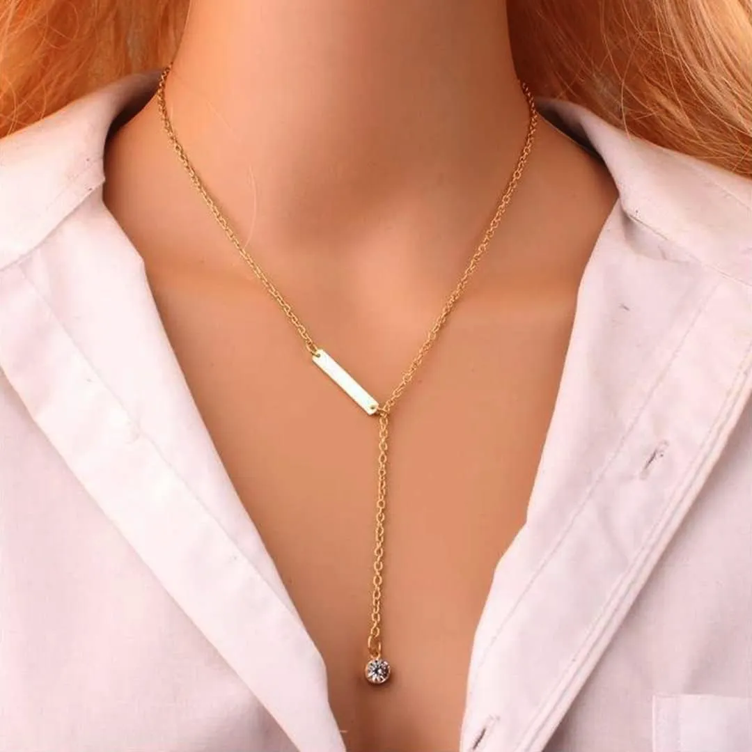 Dainty Long Gold Necklaces for Women, TrendyY Necklace 14k Gold Plated Layered Necklaces Simple Handmade Pendant Y-Shaped Chain Jewelry Gift