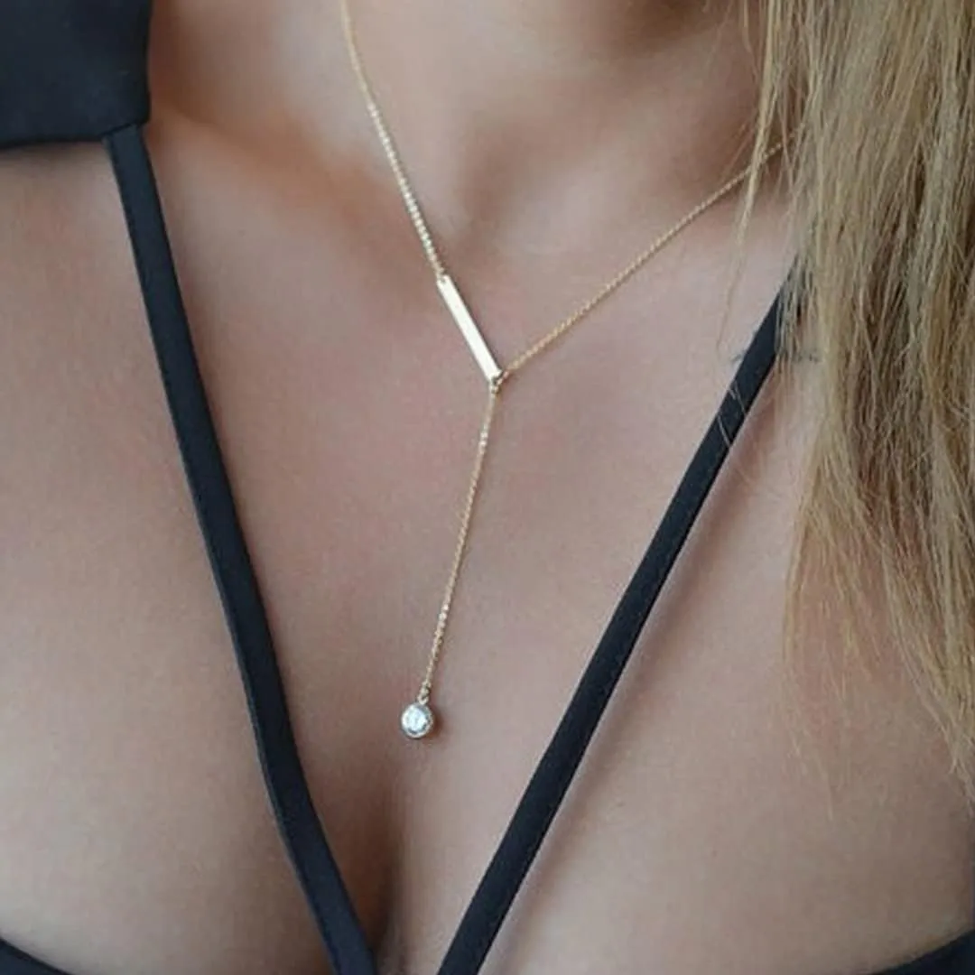 Dainty Long Gold Necklaces for Women, TrendyY Necklace 14k Gold Plated Layered Necklaces Simple Handmade Pendant Y-Shaped Chain Jewelry Gift