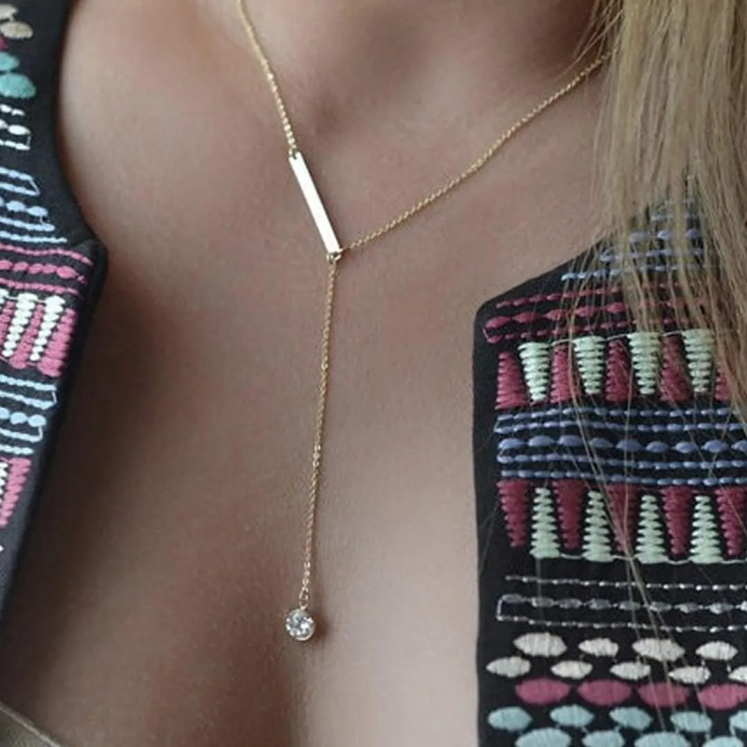 Dainty Long Gold Necklaces for Women, TrendyY Necklace 14k Gold Plated Layered Necklaces Simple Handmade Pendant Y-Shaped Chain Jewelry Gift