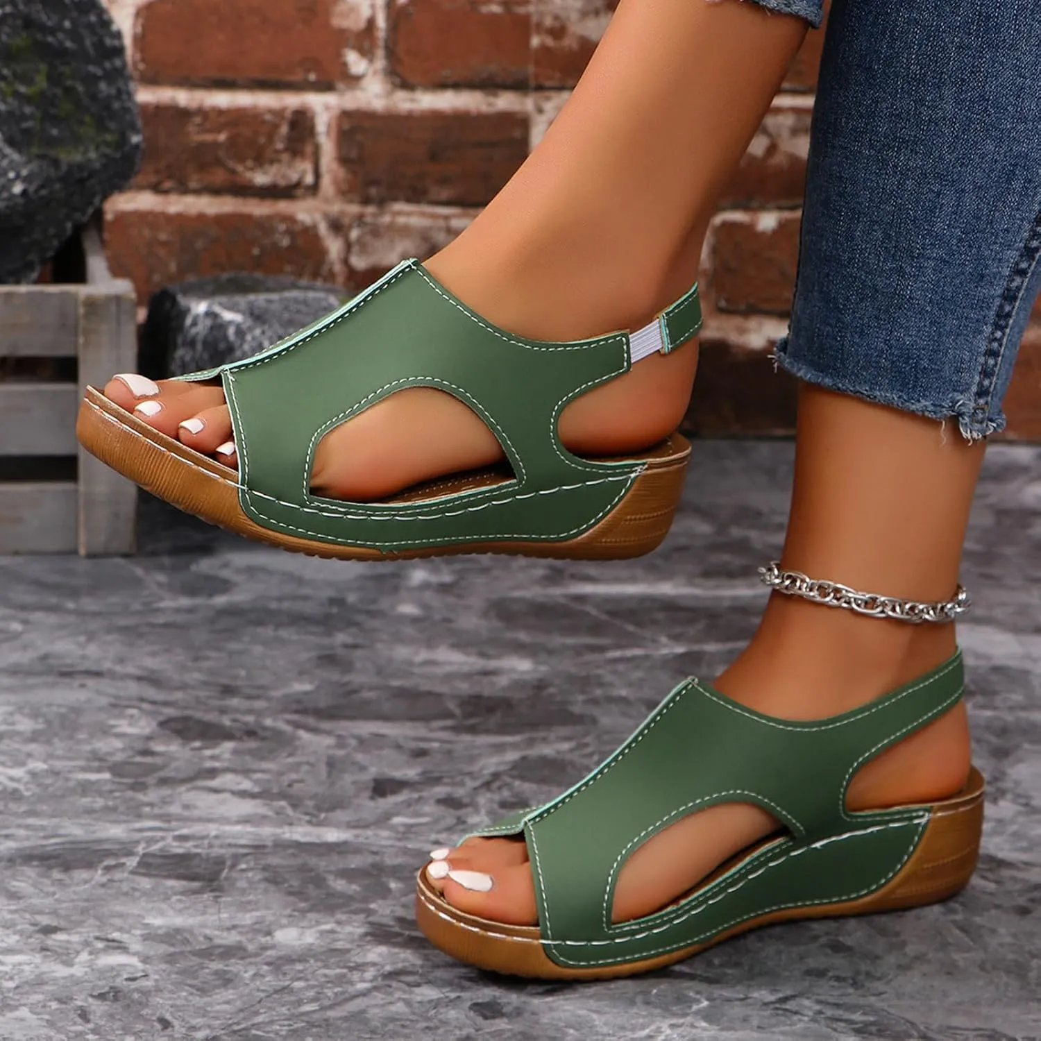 Damping Sole Upgradation Stretch Lightweight Sandals, Women Flat Sandals Orthopedic Arch Support Walking Summer Sandals Shoes