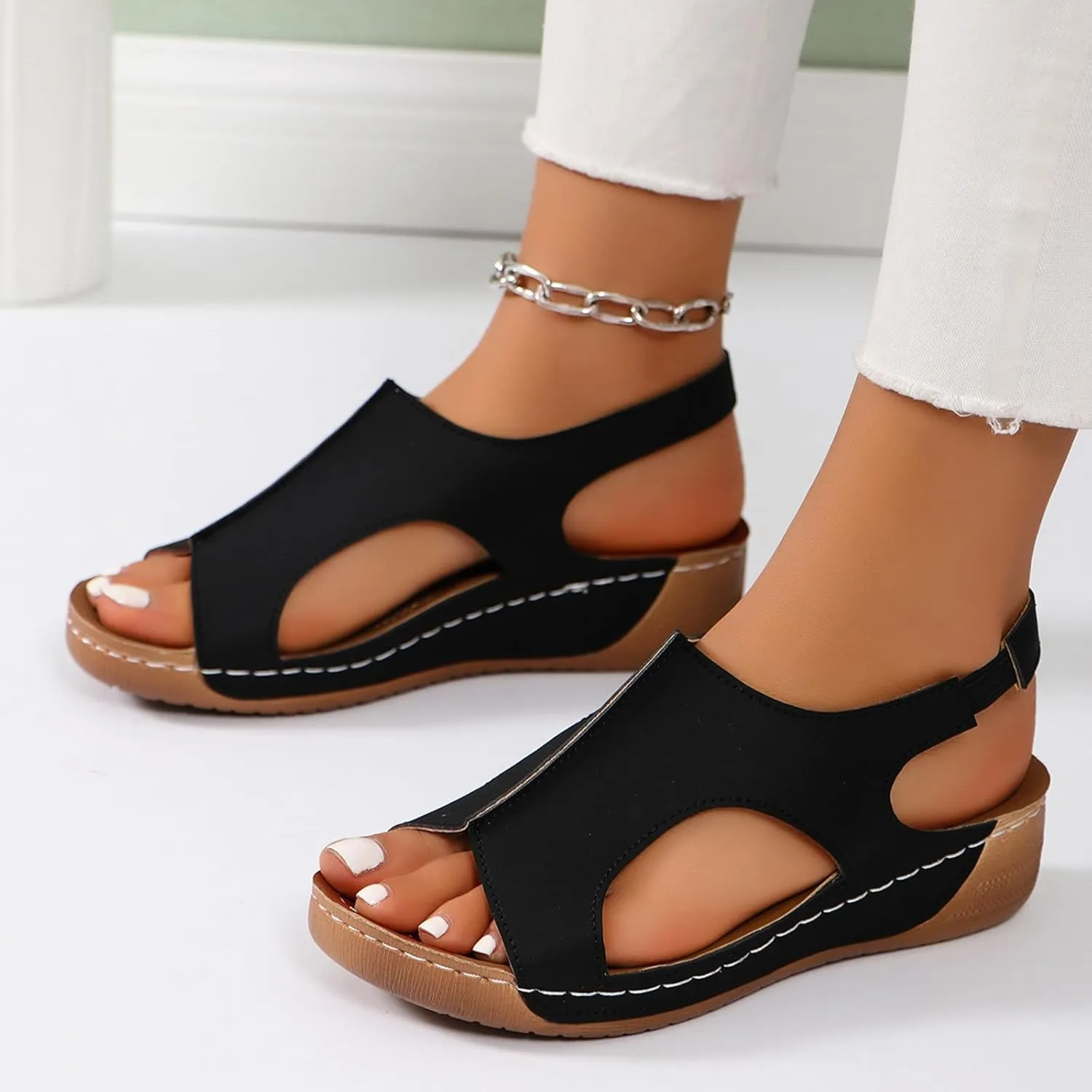 Damping Sole Upgradation Stretch Lightweight Sandals, Women Flat Sandals Orthopedic Arch Support Walking Summer Sandals Shoes