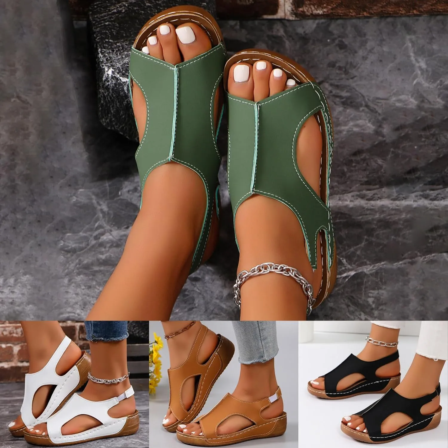 Damping Sole Upgradation Stretch Lightweight Sandals, Women Flat Sandals Orthopedic Arch Support Walking Summer Sandals Shoes