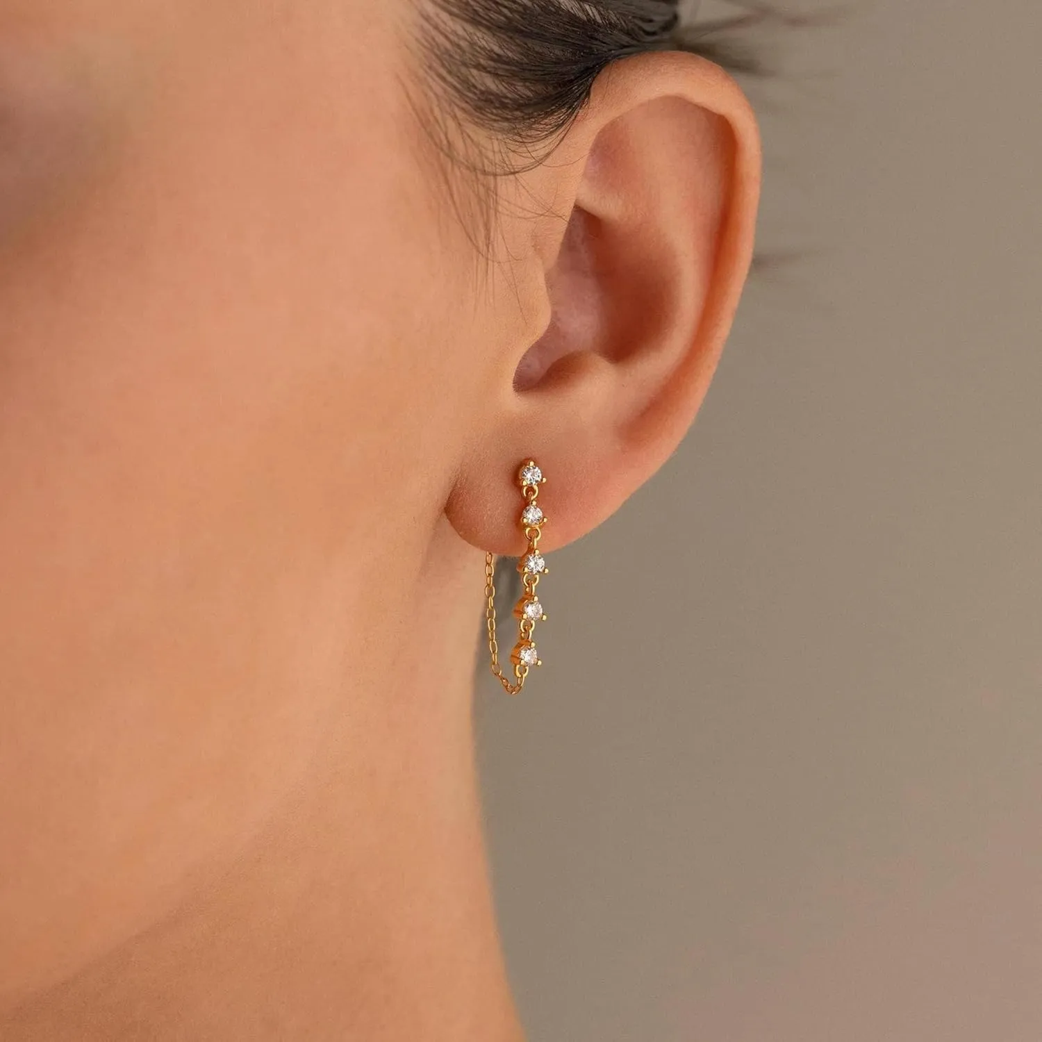 Dangle Earrings for Women, Dainty CZ Drop Earring 14K Gold Plated Long Chain Earring Cute Gold Earrings for Wonen Trendy Hypoallergenic Formal Prom Gold Jewelry Womens