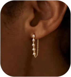 Dangle Earrings for Women, Dainty CZ Drop Earring 14K Gold Plated Long Chain Earring Cute Gold Earrings for Wonen Trendy Hypoallergenic Formal Prom Gold Jewelry Womens