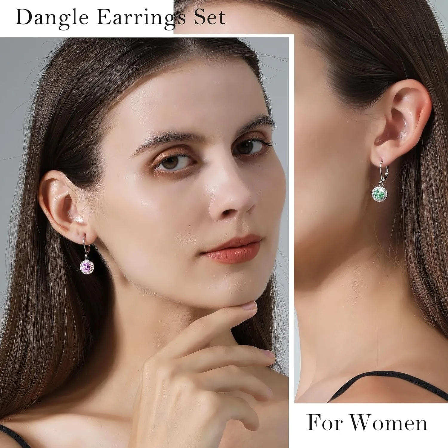 Dangle Earrings for Women Multicolor Crystal Drop Earrings Set and Fashion Cubic Zirconia Leverback Earrings 925 Silver Hypoallergenic Dangle Earrings Trendy Jewelry Gifts for Women