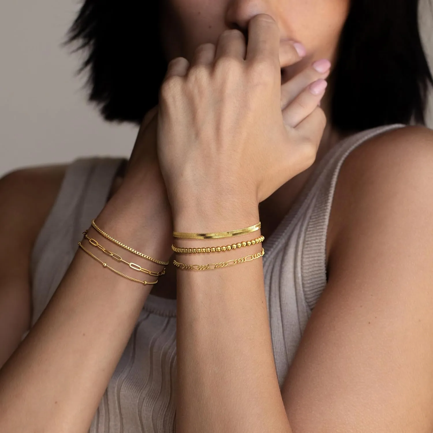 DEARMAY Gold Bracelets for Women Waterproof, 14K Real Gold Jewelry Sets Trendy Thin Dainty Stackable Cuban Link Paperclip Chain Bracelet Pack Fashion Accessories Gifts for Womens